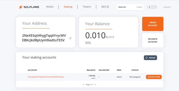 SolFlare 钱包质押 SOL 代币教程