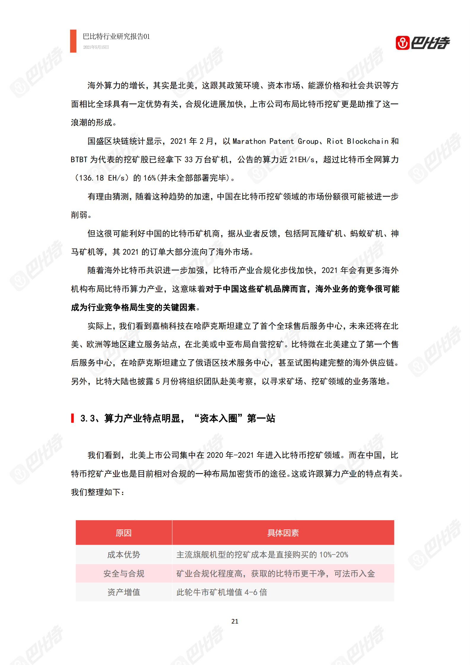 2021年比特币算力产业研究报告：中国矿场开始外迁