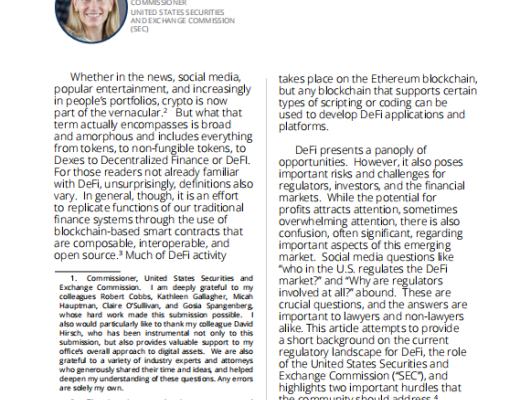 
      SEC：关于去中心化金融风险、法规和机遇的声明