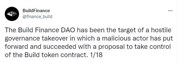 
      DAO还安全吗？Build Finance遭遇恶意治理接管 被洗劫一空