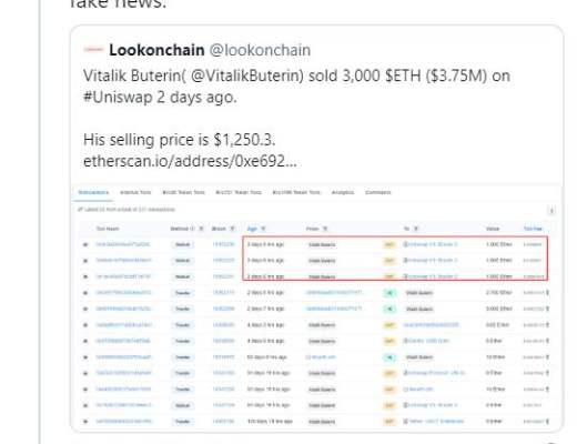
      以太坊：Vitalik Buterin 卖出了 375 万美元的 ETH？