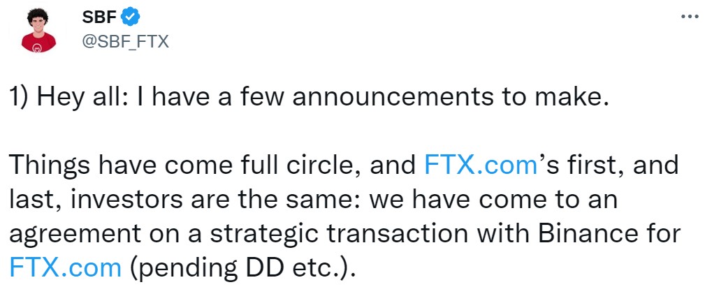 
      币安将全资收购FTX  现实很残酷  或因“反垄断”而搁置？