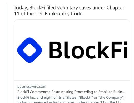 
      BlockFi申请破产保护 负债超10亿 寒流席卷整个市场