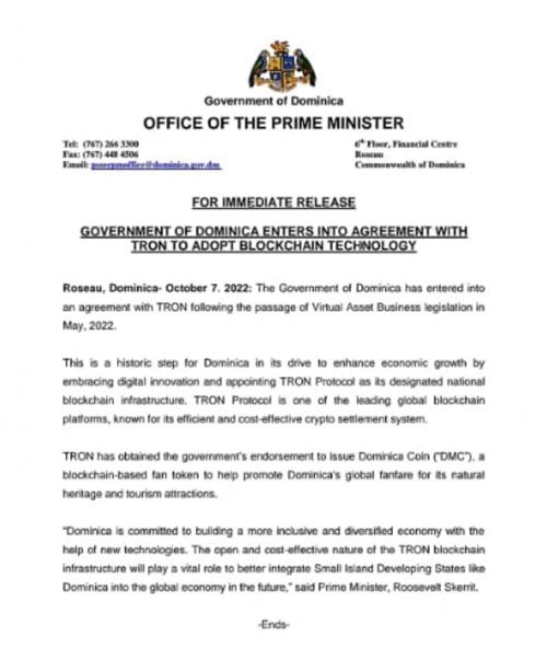 
      官方认证：DMC为波场联合多米尼克政府发行的正牌国家代币