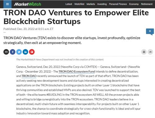 
      彭博社等知名外媒：TRON DAO Ventures赋能区块链精英初创企业