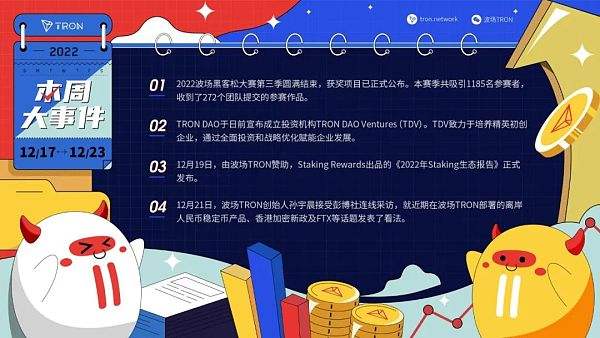 
      社区生态 | 波场TRON本周（2022.12.17-2022.12.23）大事件抢先一览