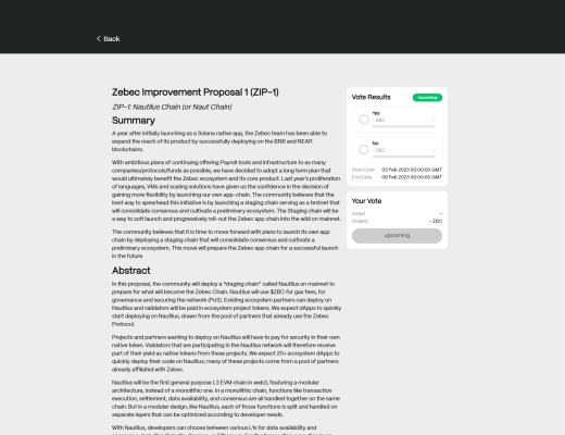 
      Zebec 投票治理机制上线 全新流支付生态正在起航